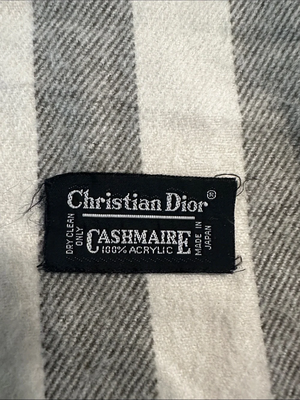 Christian Dior Cream and Gray Striped Wool-Blend Scarf